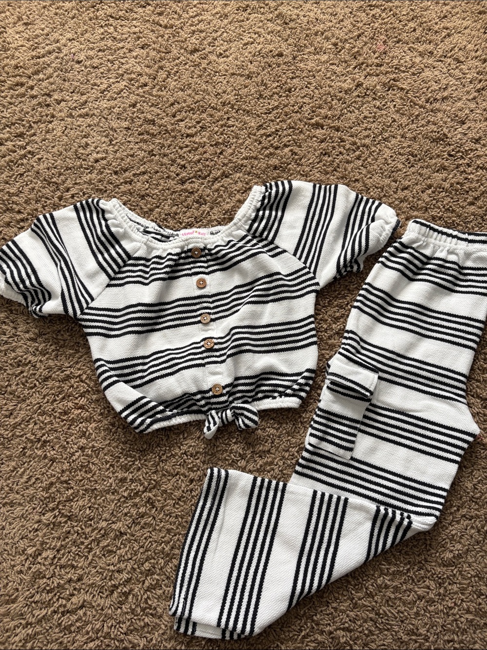 Striped Knit Kids Matching Sweat Set - White & Black